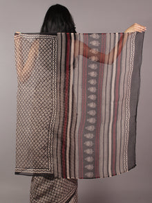 Black Ivory Maroon Hand Block Printed Kota Doria Saree in Natural Colors - S031701801