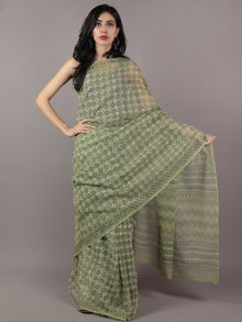 Light Green Ivory Hand Block Printed Kota Doria Saree in Natural Colors - S031701803