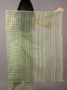 Light Green Ivory Hand Block Printed Kota Doria Saree in Natural Colors - S031701803
