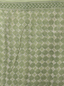 Light Green Ivory Hand Block Printed Kota Doria Saree in Natural Colors - S031701803