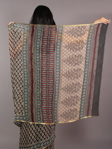 Black Beige Maroon Hand Block Printed Chiffon Saree - S031701810