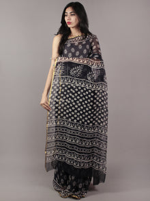 Deep Indigo White Hand Block Printed Chiffon Saree - S031701811