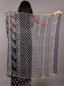 Deep Indigo White Hand Block Printed Chiffon Saree - S031701811