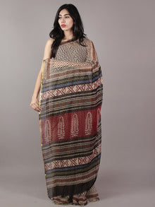 Beige Black Maroon Hand Block Printed Chiffon Saree - S031701813
