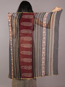 Beige Black Maroon Hand Block Printed Chiffon Saree - S031701813
