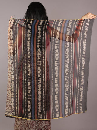 Beige Maroon Brown Black Hand Block Printed Chiffon Saree - S031701820