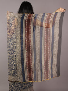 Beige Indigo Black Hand Block Printed Chiffon Saree - S031701822