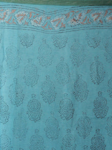Teal Blue Maroon Ivory Hand Block Printed Chiffon Saree - S031701823