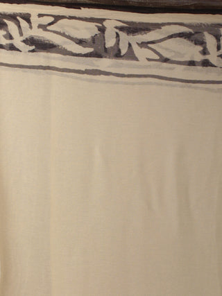 Beige Black Hand Block Printed Chiffon Saree With Multi Color Pallu - S031701824