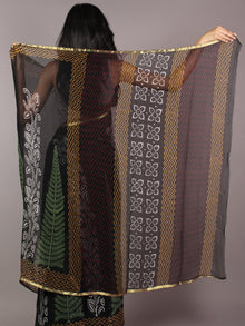 Black White Green Orange Maroon Hand Block Printed Chiffon Saree - S031701828