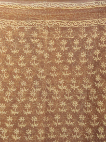 Mud Brown Beige Hand Block Printed Chiffon Saree - S031701848