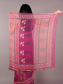 Magenta Green Yellow Hand Block Printed Chiffon Saree - S031701838
