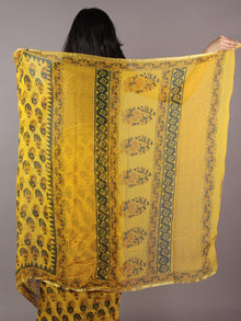 Yellow Green Light Orange Hand Block Printed Chiffon Saree - S031701855