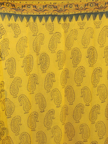 Yellow Green Light Orange Hand Block Printed Chiffon Saree - S031701855