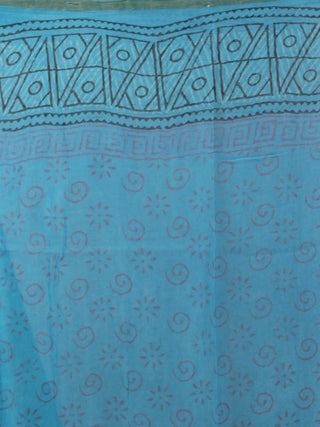 Azure grey  Hand Block Printed Chiffon Saree - S031701857