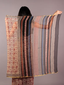 Beige Maroon Black Blue Hand Block Printed Chiffon Saree - S031701844