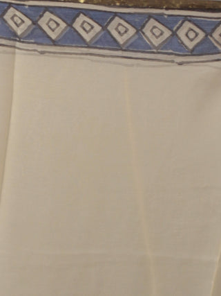 Beige Black Blue Red Hand Block Printed Chiffon Saree - S031701860