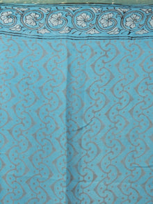 Sky Blue Off White Grey Hand Block Printed Chiffon Saree - S031701862