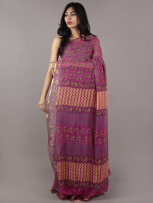 Pink Yellow Grey Hand Block Printed Chiffon Saree - S031701866