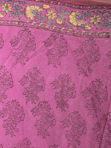 Pink Yellow Grey Hand Block Printed Chiffon Saree - S031701866