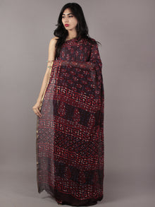 Deep Indigo Red Hand Block Printed Chiffon Saree - S031701867