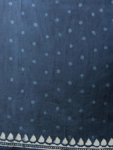Indigo Ivory Hand Block Printed Cotton Saree With Maroon Ajrarkh Printed Border & Tassels - S031701870