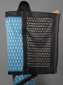 Sky Blue Ivory Black Ikat Handwoven Pochampally Mercerized Cotton Saree - S031701902