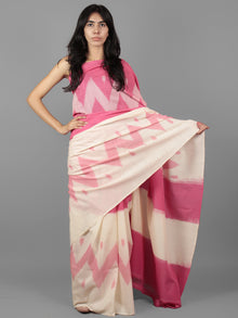 Pastel Pink Ivory Ikat Handwoven Pochampally Mercerized Cotton Saree - S031701903