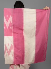 Pastel Pink Ivory Ikat Handwoven Pochampally Mercerized Cotton Saree - S031701903