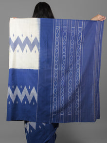 Ivory Blue Grey Ikat Handwoven Pochampally Mercerized Cotton Saree - S031701904