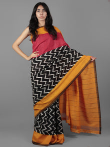 Black Red Ivory Yellow Ikat Handwoven Pochampally Mercerized Cotton Saree - S031701905
