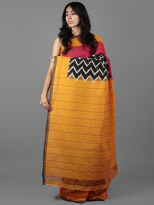 Black Red Ivory Yellow Ikat Handwoven Pochampally Mercerized Cotton Saree - S031701905