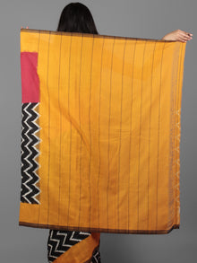 Black Red Ivory Yellow Ikat Handwoven Pochampally Mercerized Cotton Saree - S031701905