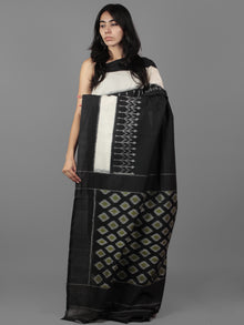 Black White Grey Ikat Handwoven Pochampally Mercerized Cotton Saree - S031701906