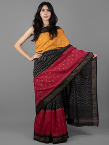 Orange Black Maroon Ivory Ikat Handwoven Pochampally Mercerized Cotton Saree - S031701907