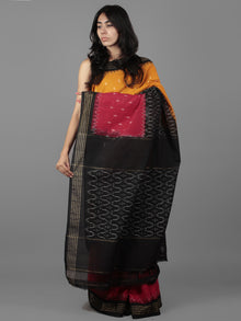 Orange Black Maroon Ivory Ikat Handwoven Pochampally Mercerized Cotton Saree - S031701907
