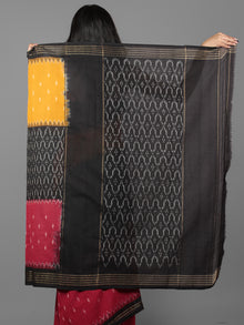 Orange Black Maroon Ivory Ikat Handwoven Pochampally Mercerized Cotton Saree - S031701907