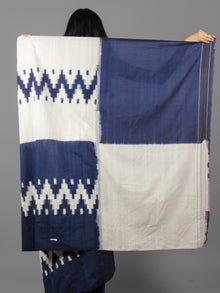 Indigo Ivory Double Ikat Handwoven Pochampally Mercerized Cotton Saree - S031701908