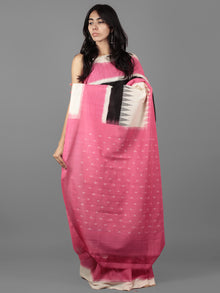 Pastel Pink Black Ivory Ikat Handwoven Pochampally Mercerized Cotton Saree - S031701909