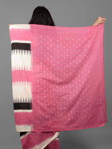 Pastel Pink Black Ivory Ikat Handwoven Pochampally Mercerized Cotton Saree - S031701909