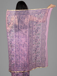 Lavender Blue Hand Block Printed Chiffon Saree - S031701882