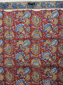 Red Blue Brown Beige Hand Block Printed Cotton Suit-Salwar Fabric With Chiffon Dupatta - S1628059