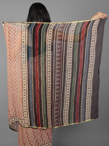 Beige Maroon Black Hand Block Printed Chiffon Saree - S031701883