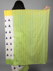 Ivory Purple Green Yellow Double Ikat Handwoven Ganga Jamuna Border Pochampally Cotton Saree - S031701910