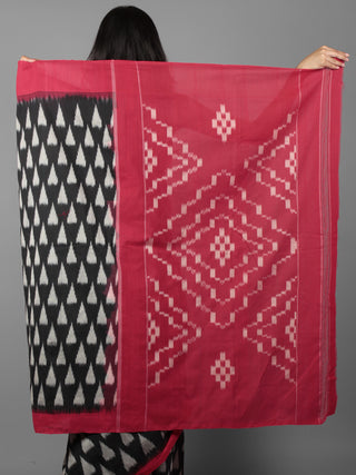 Black Grey Red Ikat Handwoven Pochampally Cotton Saree - S031701937