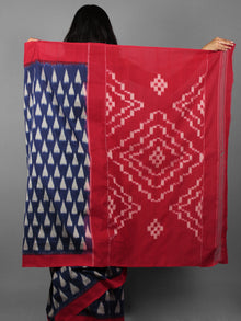 Indigo Maroon Ivory Ikat Handwoven Pochampally Cotton Saree - S031701914