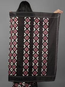 Maroon Black Ivory Telia Rumal Double Ikat Handwoven Pochampally Mercerized Cotton Saree - S031701918