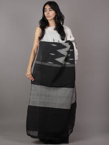Ivory Black Grey Ikat Handwoven Pochampally Mercerized Cotton Saree - S031701922