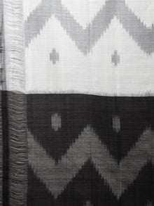 Ivory Black Grey Ikat Handwoven Pochampally Mercerized Cotton Saree - S031701922