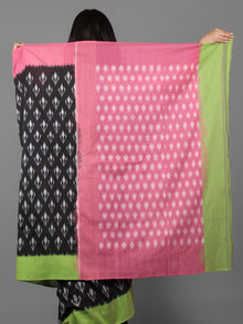 Black Pink Green Grey Ikat Handwoven Ganga Jamuna Border Cotton Saree - S031701925